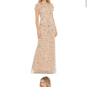 Mac Duggal Floral Embellished Maxi Dress in Cream